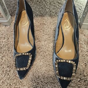 SAM EDELMAN Elegant Blue Velvet Women's Shoes with Embellished Buckle